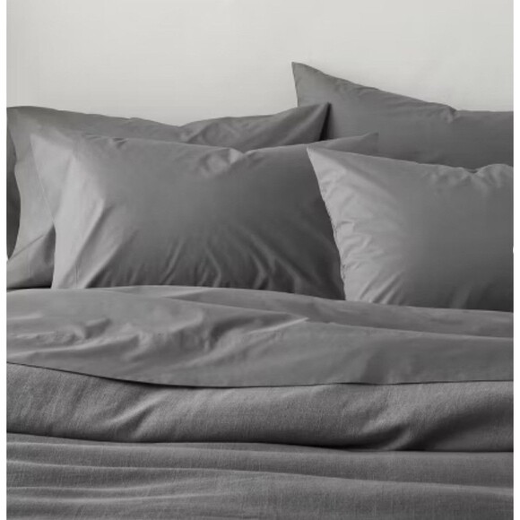 Washed Supima Percale Solid Pillowcase Set - Casaluna  - Dark Gray - NEW - Picture 2 of 5